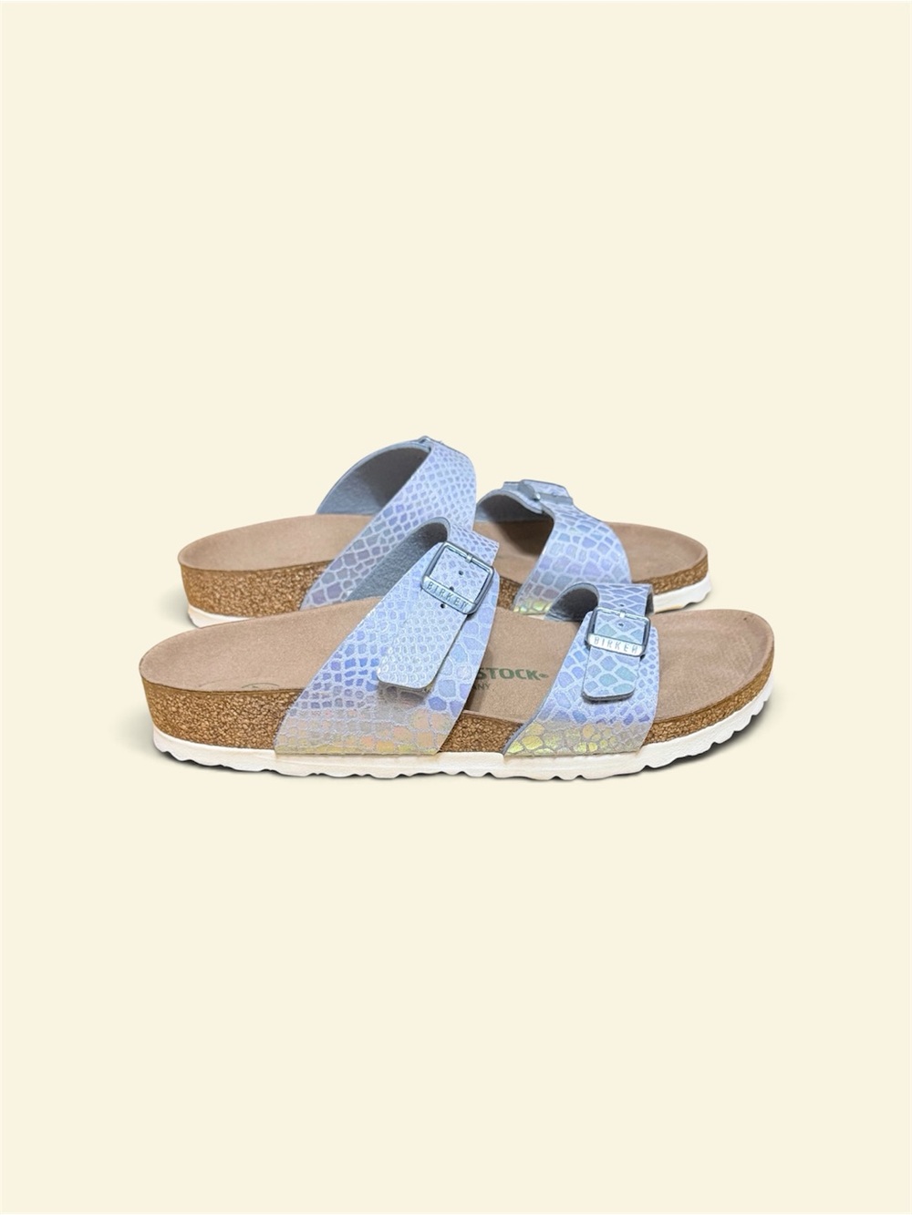 Birkenstock Sydney Shiny Snake Print light blue Sandal EU size 39 US size 8 - Picture 2 of 8